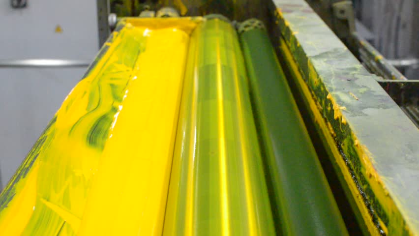 yellow ink roller duct giving ink to the press for printing