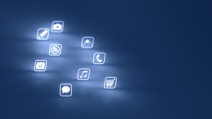 Glowing Mobile App Icons Blue (Two Clips)