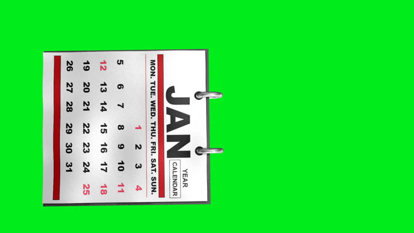 Year Calendar Flipping Pages (HD). Year calendar 3d rendering with flipping pages over a green chrome screen so you can knock out the background and use the object. Speed it up for fast effect.