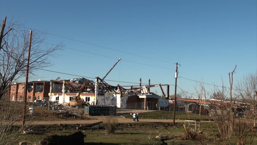 HENRYVILLE, IN - USA, MARCH 10, 2012- A damaged school in Henryville, IN, nearly a week after an EF-4 tornado struck the community on March 2, 2012.