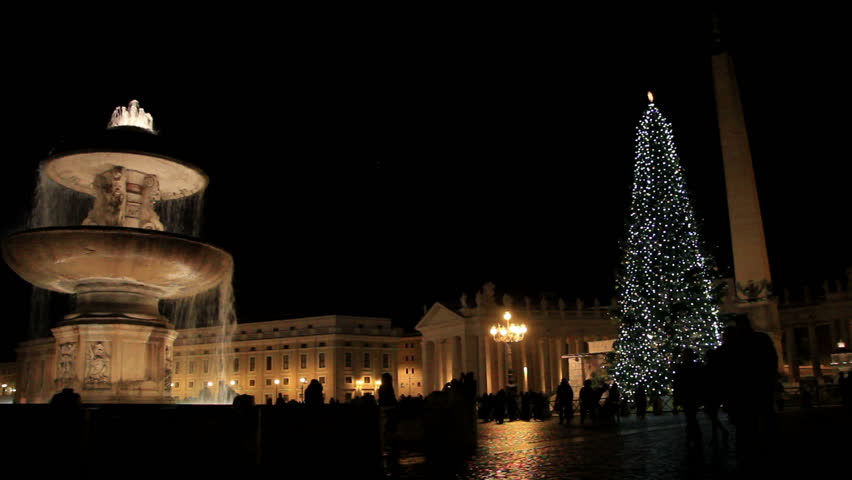 Nativity and Christmas tree in front of St. Peter's Basilica
