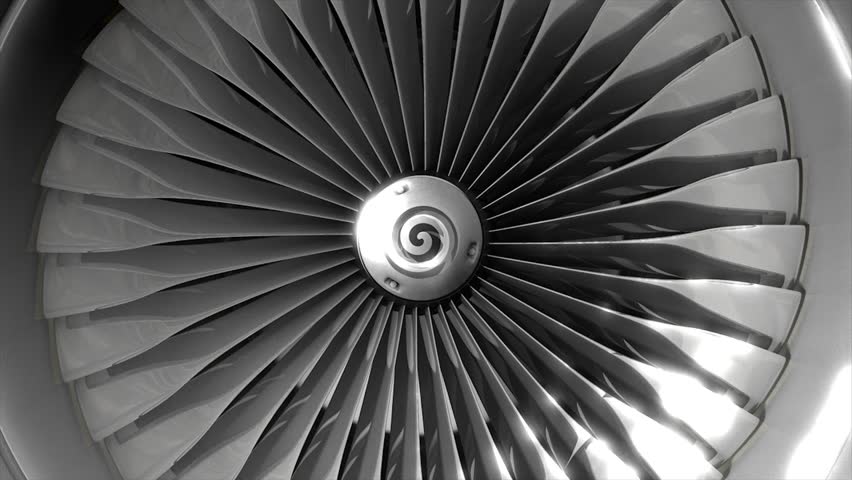 Close-up turbine engine front-end fan.
