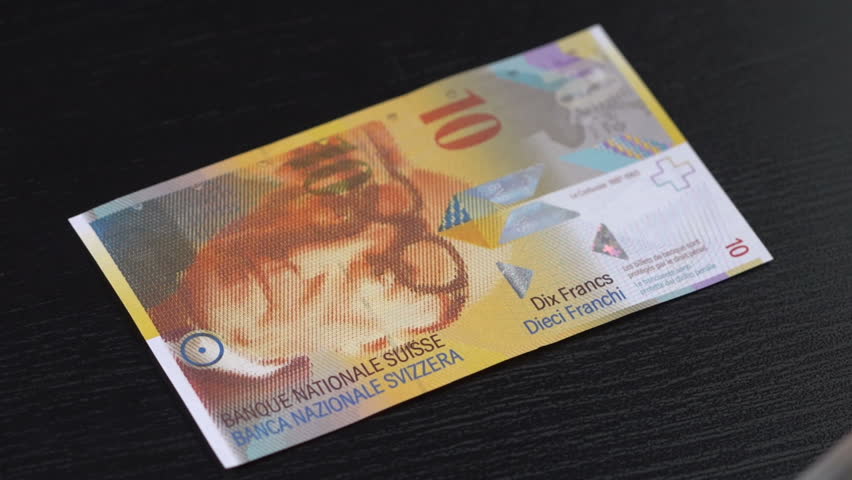 Swiss Franc counted on a table