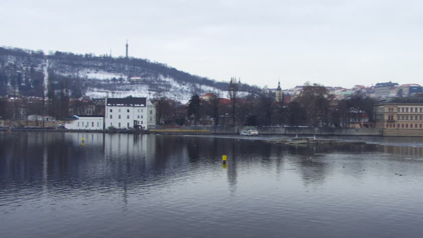 PAN, WIDE SHOT, Old Town Bridge in Prague, Czech Republic