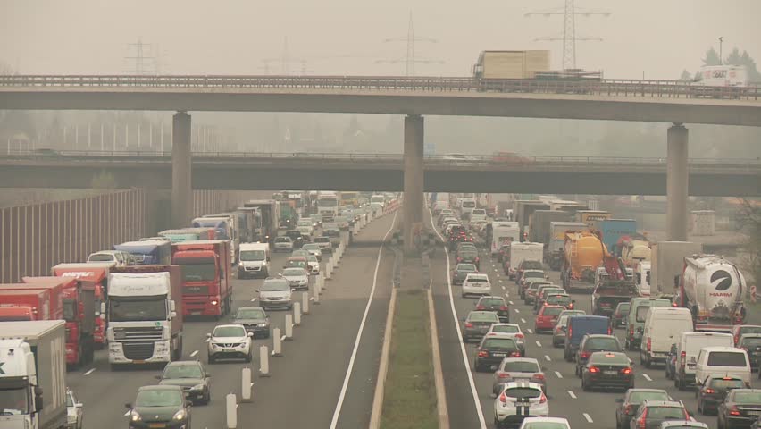 COLOGNE - APRIL 04: Congestion on a highway in germany near by cologne on the autobahn A3 on April 4, 2012. 