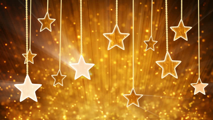 gold stars dangling on a strings and particles. computer generated seamless loop abstract motion background HD 1080 progressive