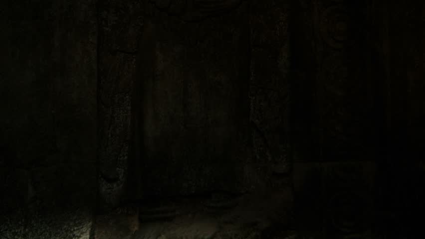  Timlapse tilt up of carving at Ta Prohm, Cambodia. Siem Riep.
