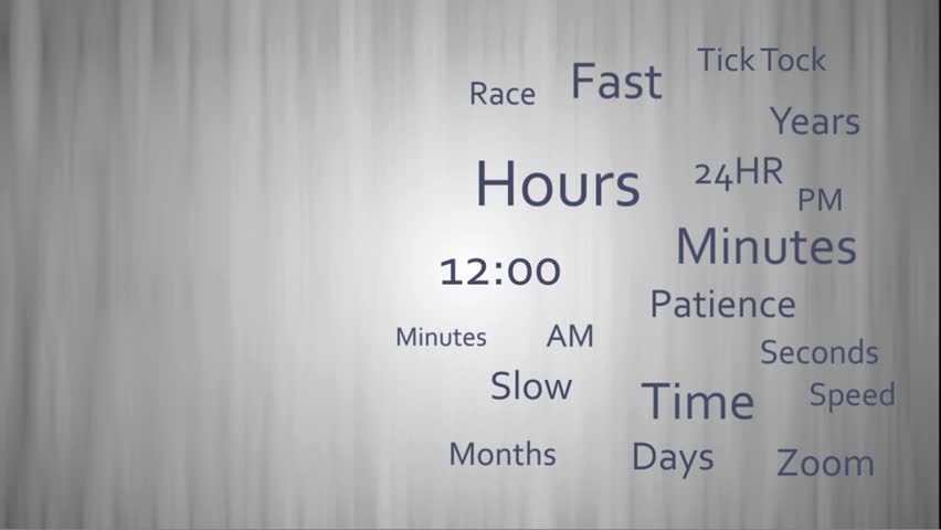 Spinning 3D text with time related subjects. Concept design in Full HD.