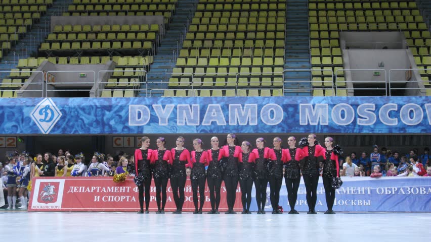 MOSCOW - MAR 24: (Timelapse View) Nonstop and Kaktus teams participates in Annual competitions of Championship of Moscow on cheerleading in Dynamo sports palace, on March 24, 2012 in Moscow, Russia