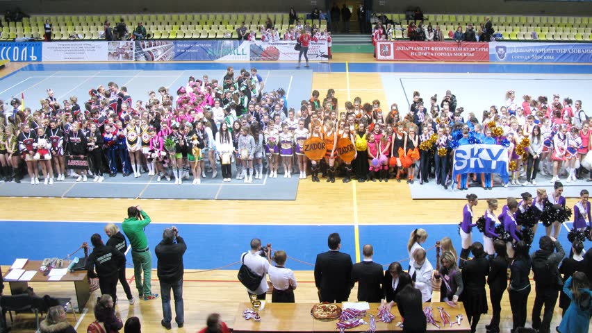 MOSCOW - MAR 24: (Timelapse View) Jury awards winners teams of championship of Moscow on cheerleading in Dynamo sports palace, on March 24, 2012 in Moscow, Russia