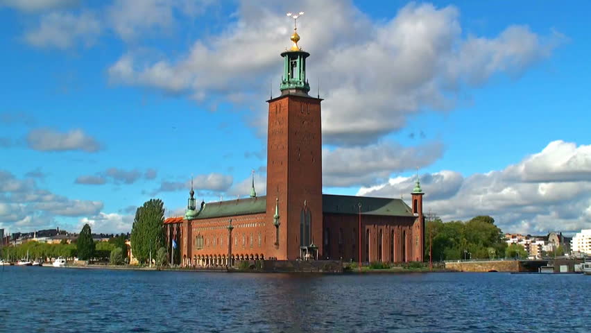 Scenic summer view of the City Hall castle in the Old Town (Gamla Stan) in Stockholm, Sweden