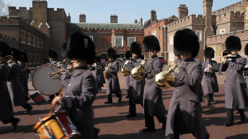 LONDON, UK MARCH 29th: Changing of the guards in London on March 29th, 2012. Queens guards set off from St. James Palace enroute to Buckingham palace. 