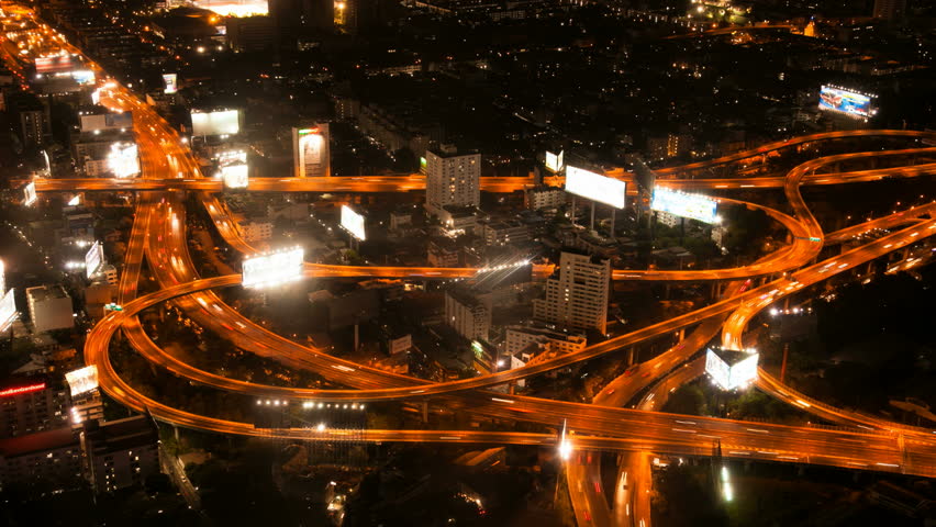 Timelpase - Highway from above at night