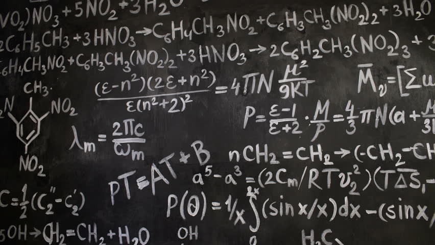 Physical Science Formulas Flying Around. Math Formulas. Black And White. Good For Sciense Titles