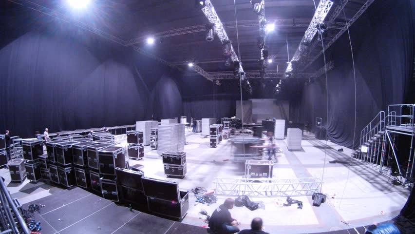 MOSCOW - APR 8: (Timelapse View) Workers do dismantle the equipment after mannequin parade on VOLVO - Week of fashion in Moscow in Gostini dvor, on April 8, 2012 in Moscow, Russia