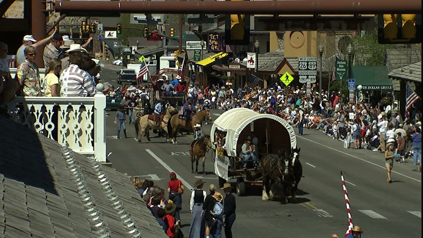 JACKSON, WYOMING - CIRCA 2003: Jackson Hole memorial day covered wagons parade