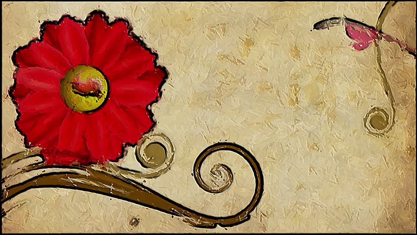 decorative backdrop with growing paint flowers and liquid splash