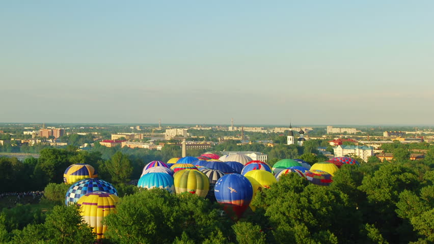 VELIKIE LUKI, RUSSIA - JUNE 10: Pilots prepare for mass-start at the opening of the seventeenth annual International Balloon Meet, June 10, 2012 in Velikie Luki, Russia. 

