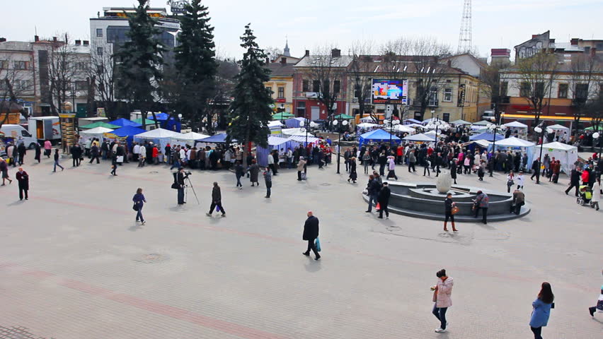 IVANO-FRANKIVSK, UKRAINE - APRIL 12: Wideangle panorama of national traditional fair before Easter on April 12, 2012 in Ukraine, Ivano-Frankivsk. This year's celebration of Easter fell on April 15