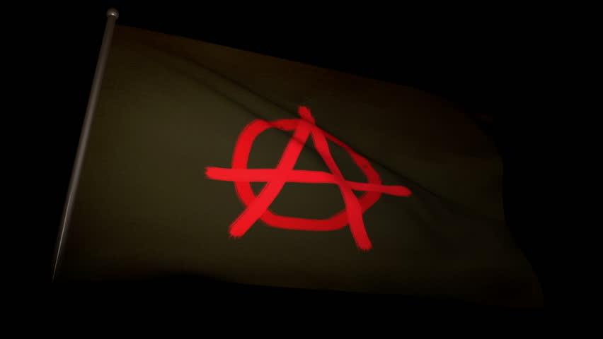 Anarchy flag loop waving in cloudy sky with alpha channel
