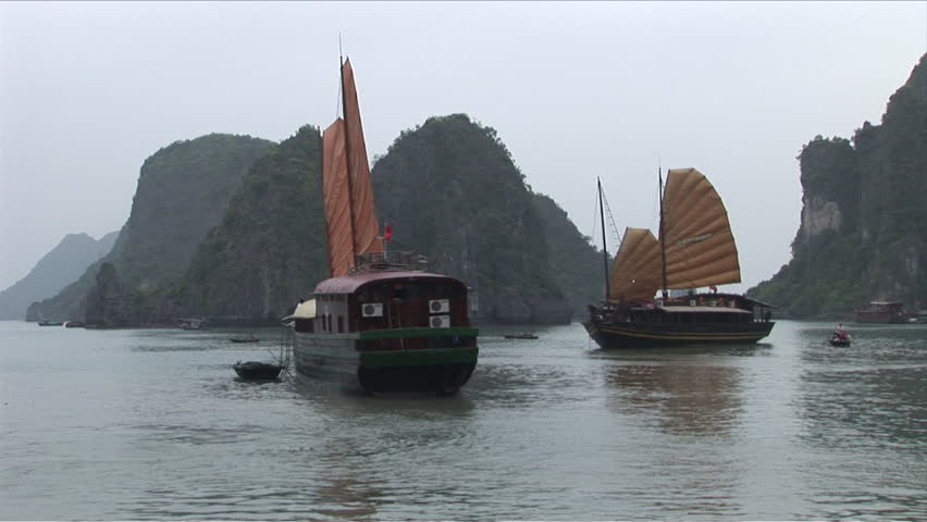 View of Junk boats in Ha Long Bay Vietnam