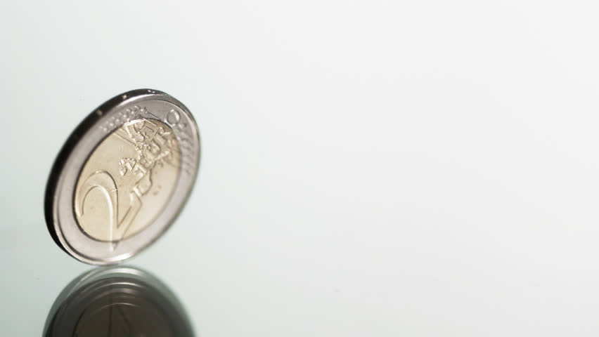 Studio shot of two Euro coin against white background