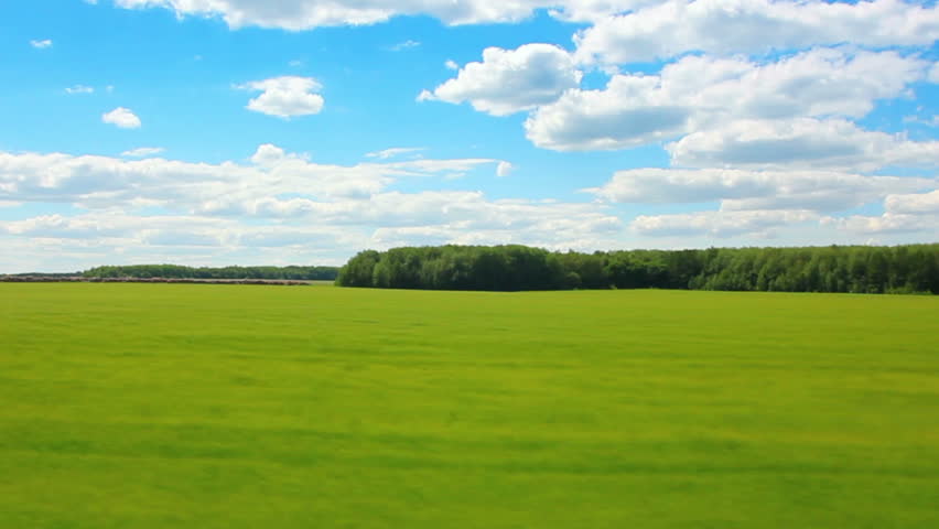 driving along green field at summer