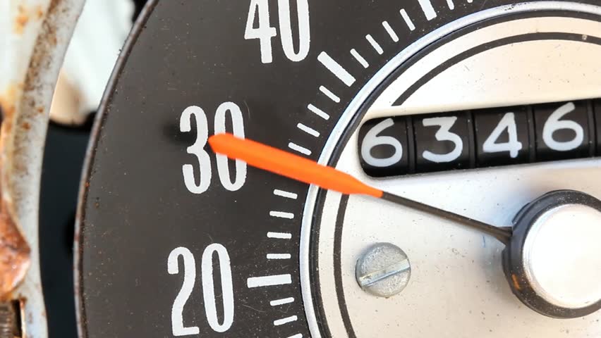 Rusted Analog Speedometer Needle Shaking Around Thirty Miles Per Hour