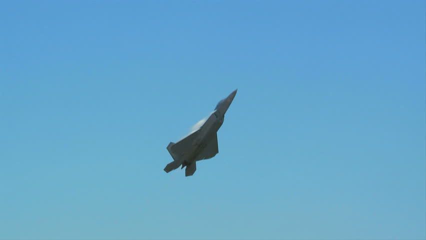 QUONSET, RHODE ISLAND - JUNE 2012: Air force F-22 Raptor flying straight up at the Rhode Island National Guard Open House and Air Show in June 2012.