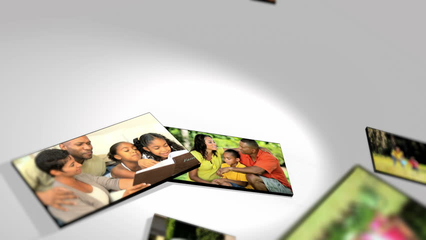 Montage 3D flat screen images young multi ethnic family groups enjoying active indoor outdoor lifestyle