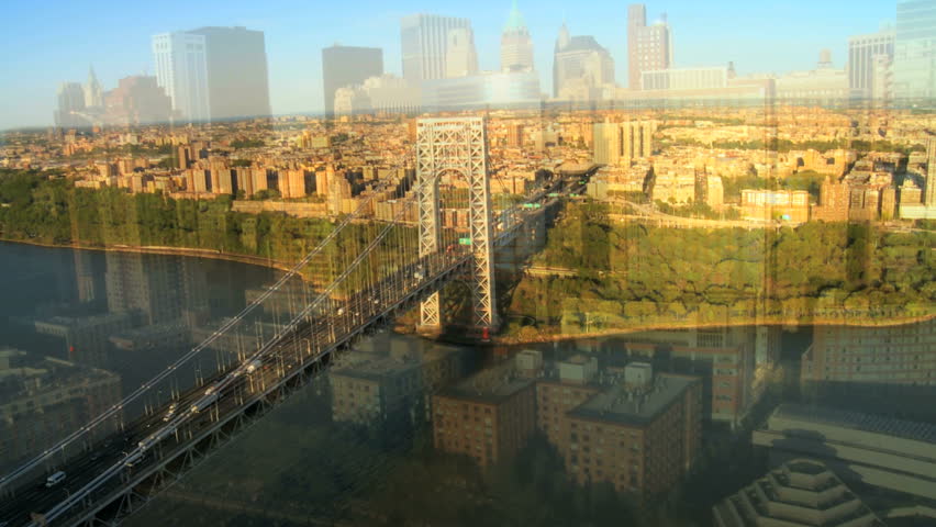 Multiple aerial images of famous places around New York city, North America