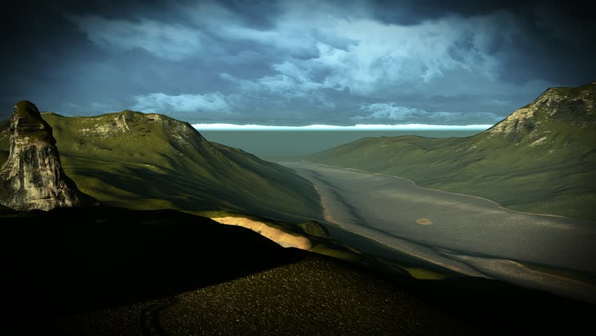 Winding river bed in the mountains 