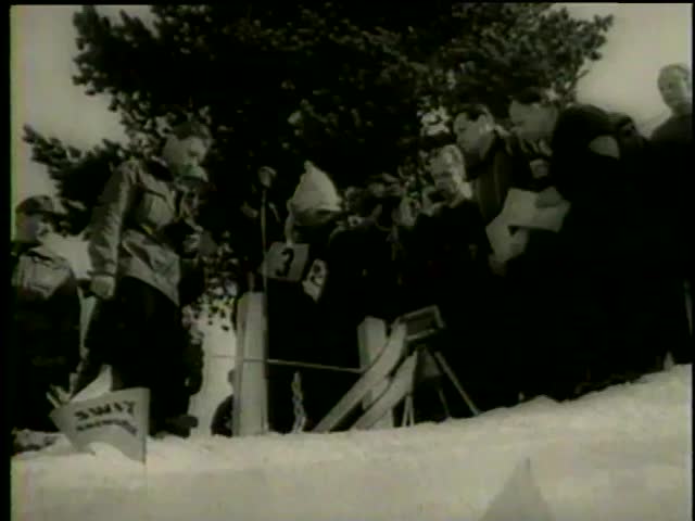 Toni Sailer from Austria performs at the world ski championship in Bad Gastein, Austria circa 1958 - MGM PICTURES, UNIVERSAL-INTERNATIONAL NEWSREEL, USA, filmed in 1958