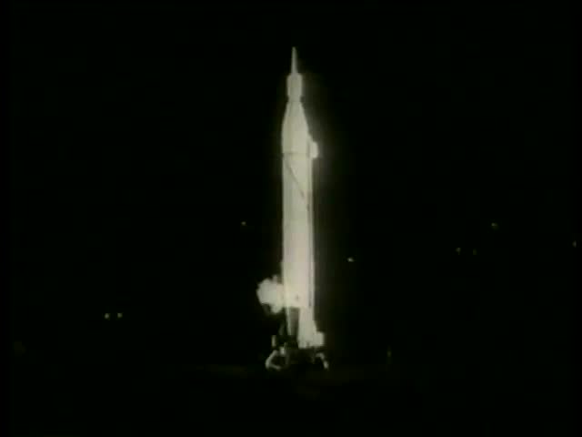 A launch of satellite in Cape Canaveral, Florida circa 1958 - MGM PICTURES, UNIVERSAL-INTERNATIONAL NEWSREEL, USA, filmed in 1958