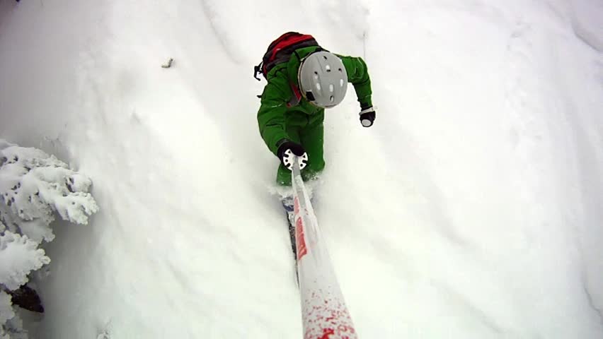 Ski sport man downhill at winter with slow motion 