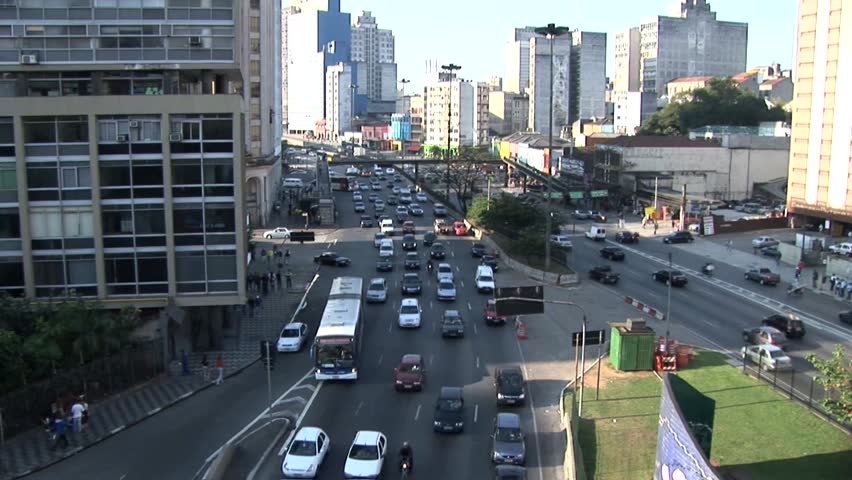 Fast Motion View of Traffic on Avenida Paulista in Sao Paulo, Brazil