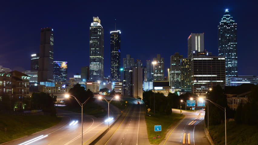 Atlanta, Georgia skyline as seen from above Freedom Parkway.
