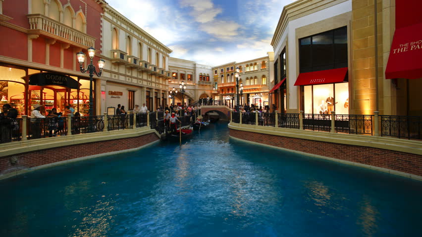 LAS VEGAS - CIRCA MAY 2011: Time lapse Gondolas in the Canals of the Venetian Casino and Hotel on the Strip (Las Vegas Boulevard).