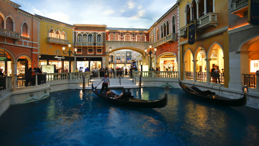 LAS VEGAS - CIRCA MAY 2011: Time lapse Gondolas in the Canals of the Venetian 