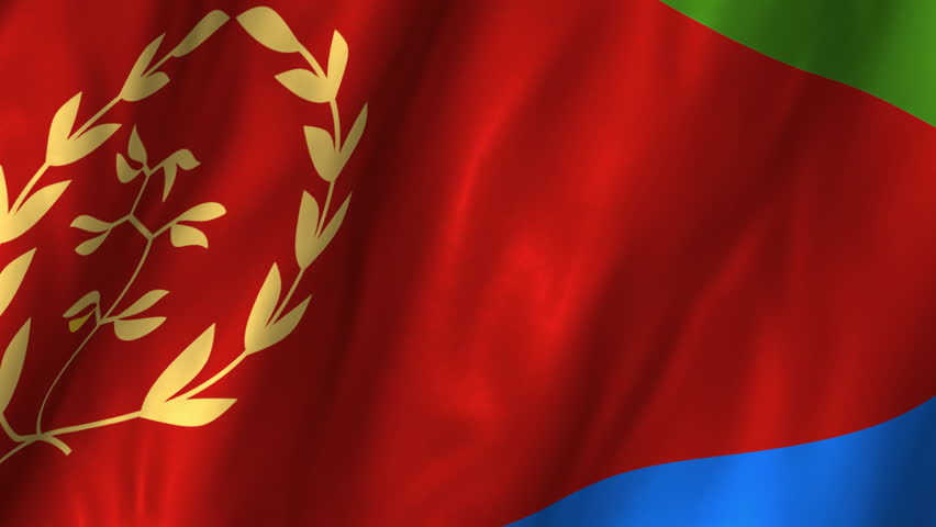 A beautiful satin finish looping flag animation of Eritrea.    A fully digital rendering using the official flag design in a waving, full frame composition.  The animation loops at 10 seconds.  