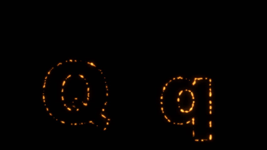 Flaming Alphabet. Upper and lower case Q bursting into flames. Part of a series an alphabet, numbers and other characters.