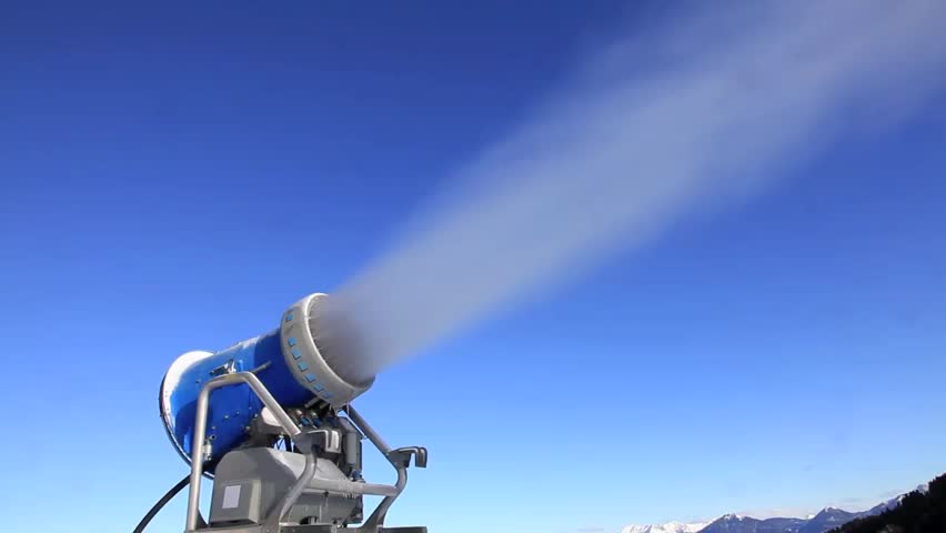 Snow cannon is making artificial snow