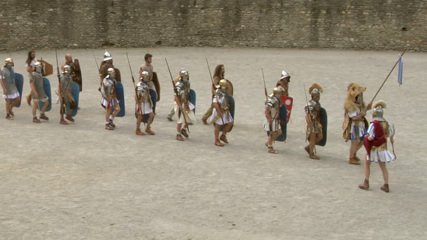 SUSA, ITALY - June 2012: Roman and gallic soldier during a reenactment of war between Romans and Cottians (Gauls) on 10 a.c.