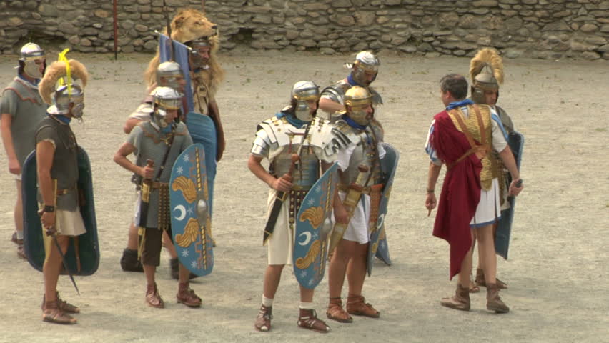 SUSA, ITALY - June 2012: Roman and gallic soldier during a reenactment of war between Romans and Cottians (Gauls) on 10 a.c.