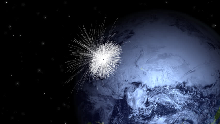 An asteroid seen from space heads to the Earth and hits it.