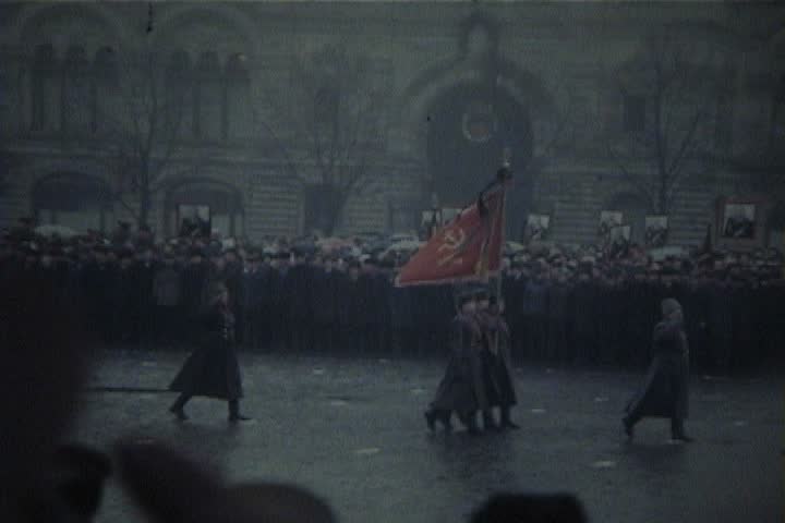 Moscow, Russia - May 1970: Slideshow scenics of Russian "mayday parade." Shots of missiles and high ranking Soviet officers.