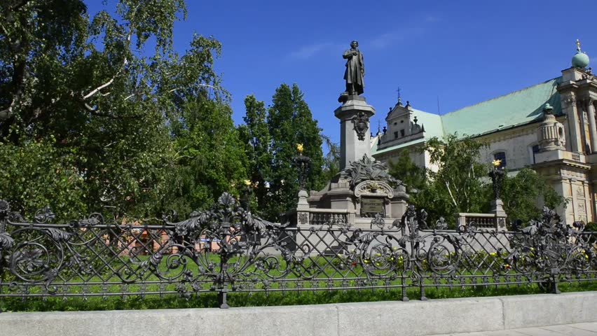 A sunny day in Warsaw with statue of Adam Mickiewicz and the Carmelite Church
Warsaw, capital city of Poland. 