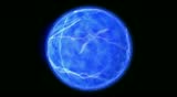 Blue ball of energy filled with lightning and clouds as it spins in place.  