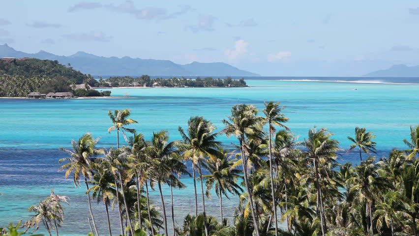Ocean waves in the Bora-Bora lagoon. Polynesia.
