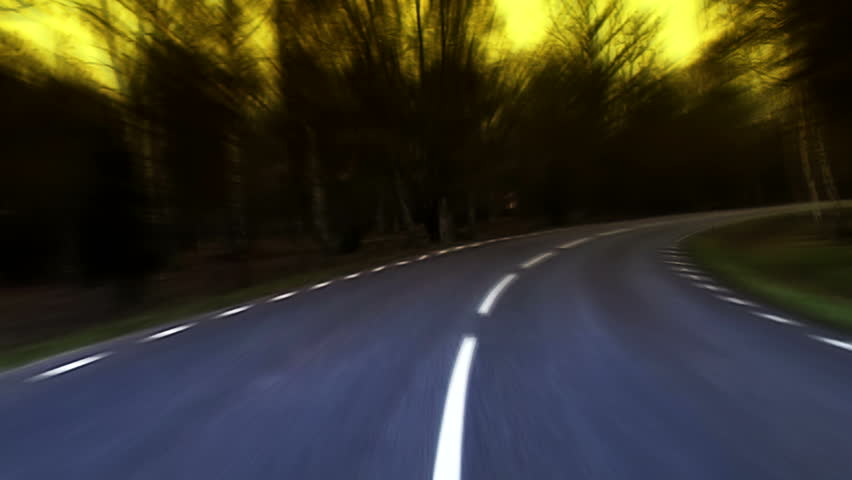 Fast driving on a country road. Timelapse.
